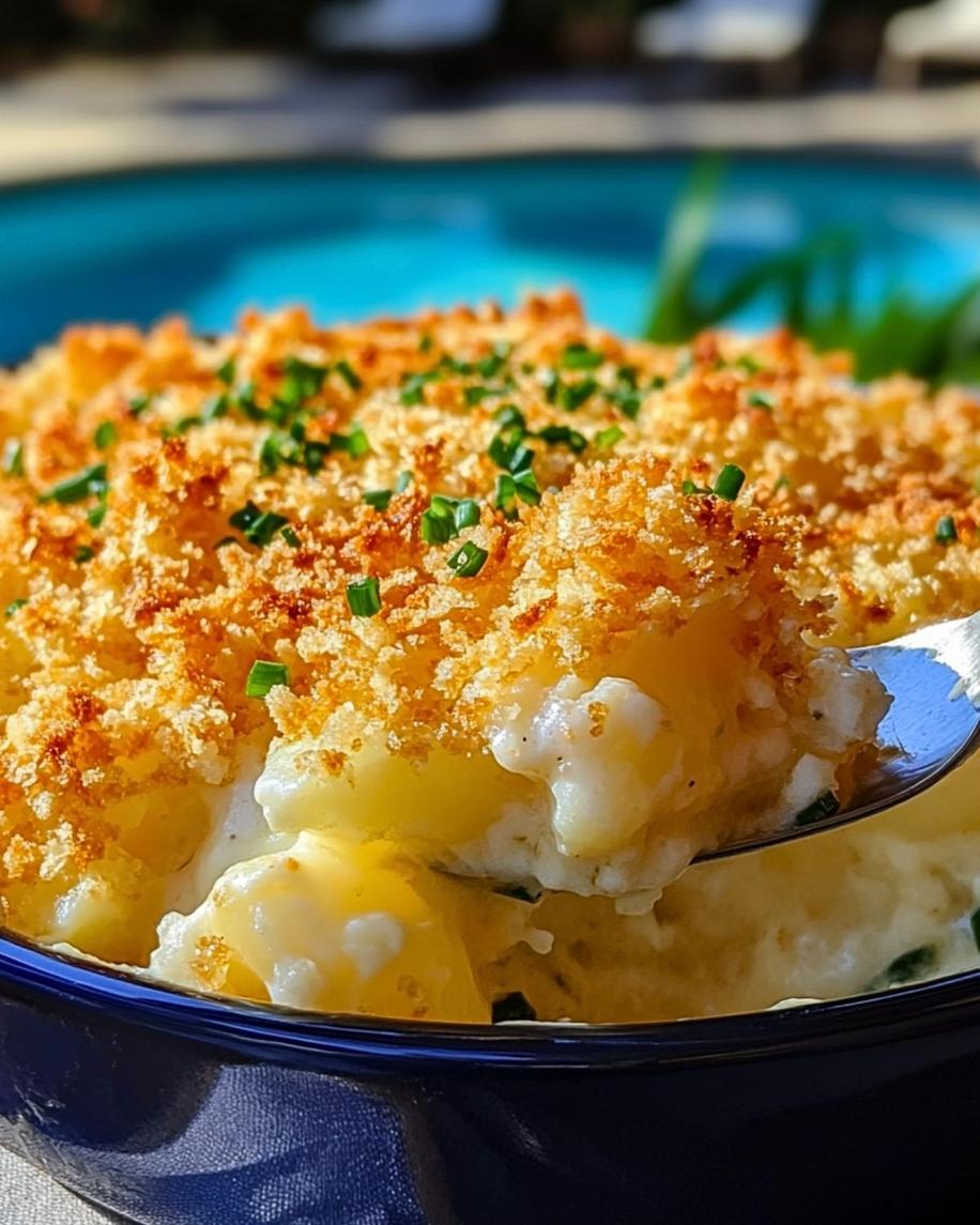 A pan of golden-brown funeral potatoes, a comforting casserole dish filled with creamy, cheesy potato goodness and a crunchy topping.