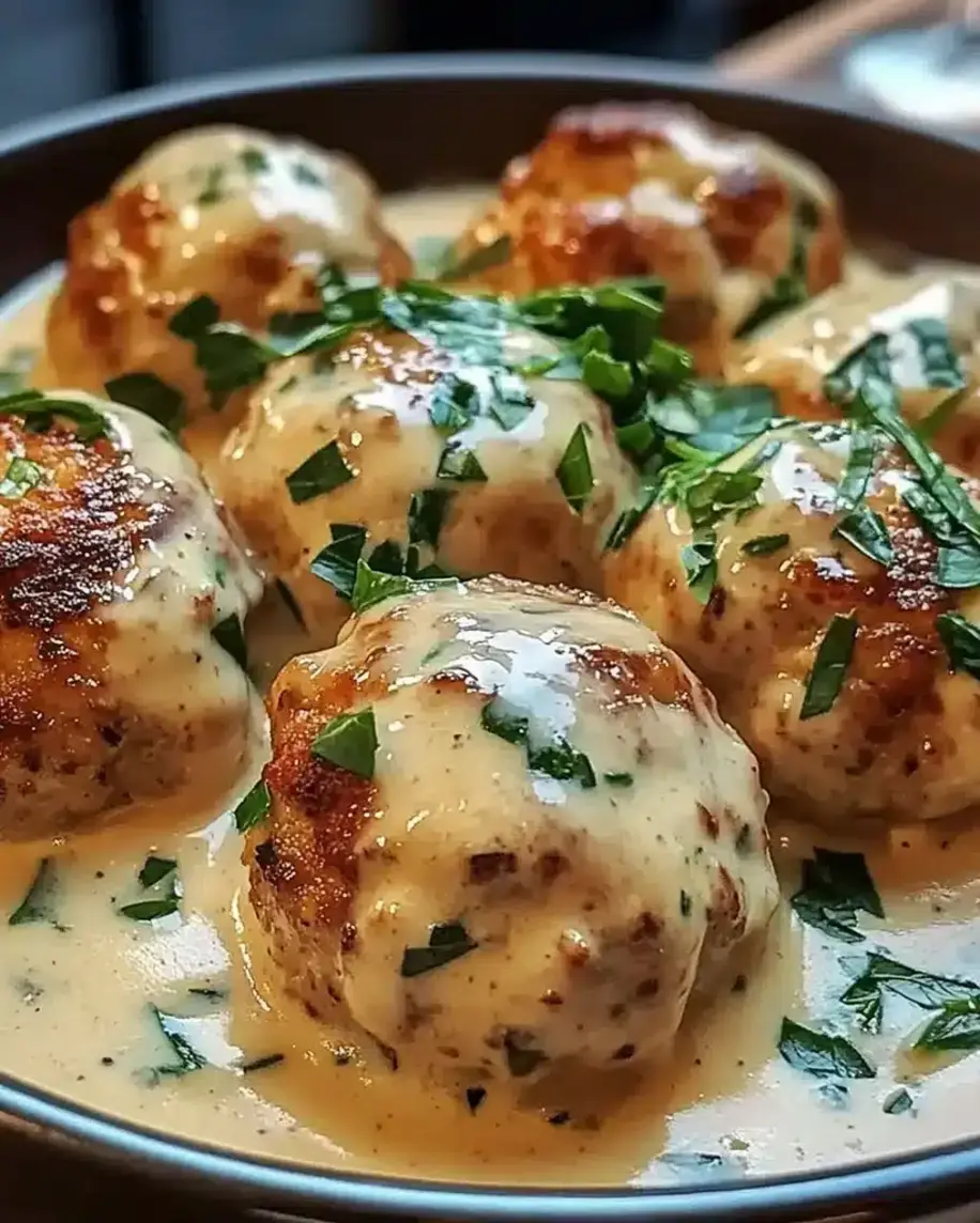Easy Chicken Ricotta Meatballs with Spinach Alfredo Sauce