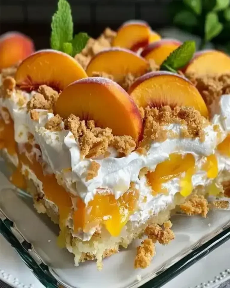 Heavenly Summer Peach Cobbler Poke Cake Recipe