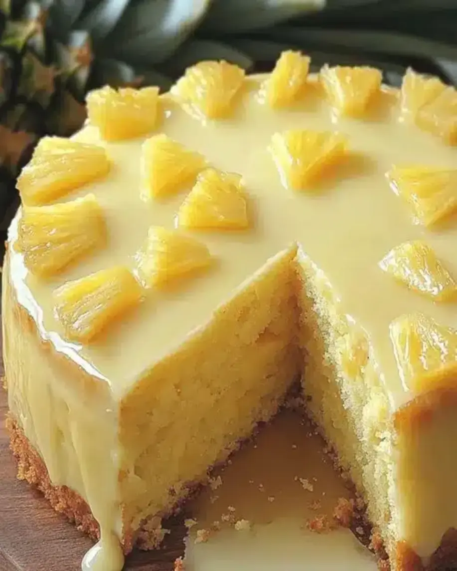 Deliciously baked Easy Pineapple Cake, golden brown and moist, ready to be served.