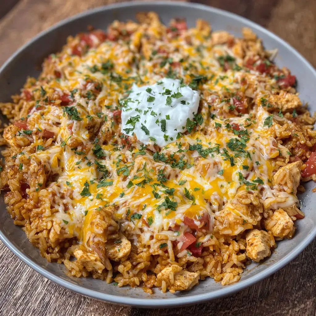 Ingredients for Cheesy Chicken Taco Rice laid out