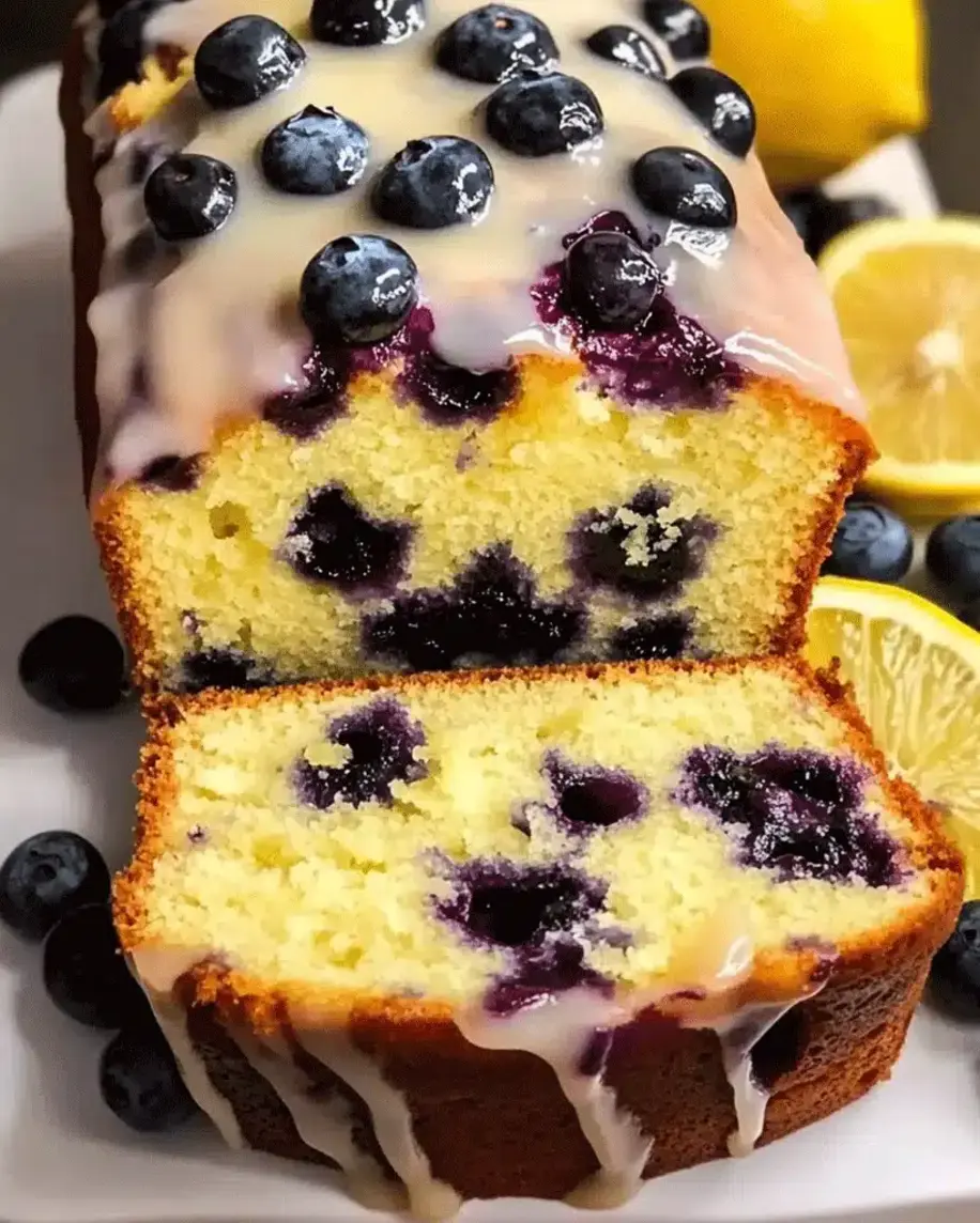 Luscious Lemon Blueberry Pound Cake ready to be served