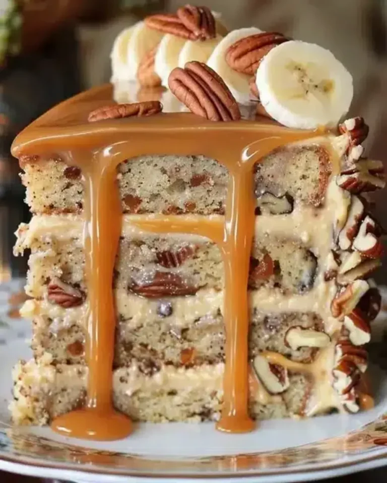 Banana Pecan Caramel Cake Recipe | Delicious Layers