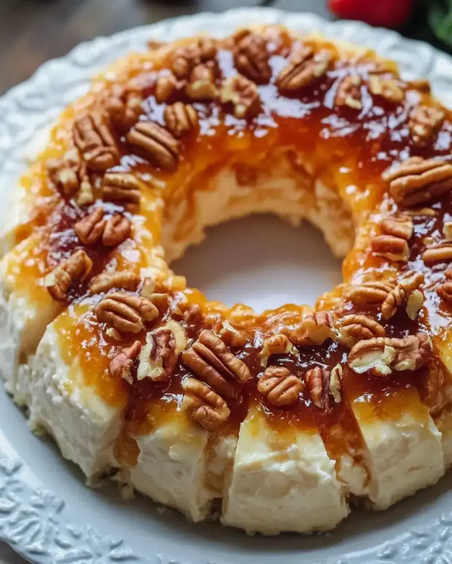 No Bake Peach Pecan Cheesecake Ring