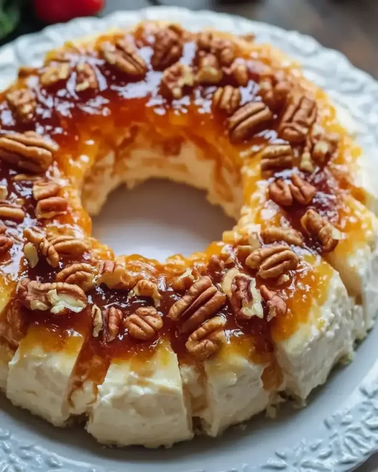 No Bake Peach Pecan Cheesecake Ring | Easy Dessert Recipe