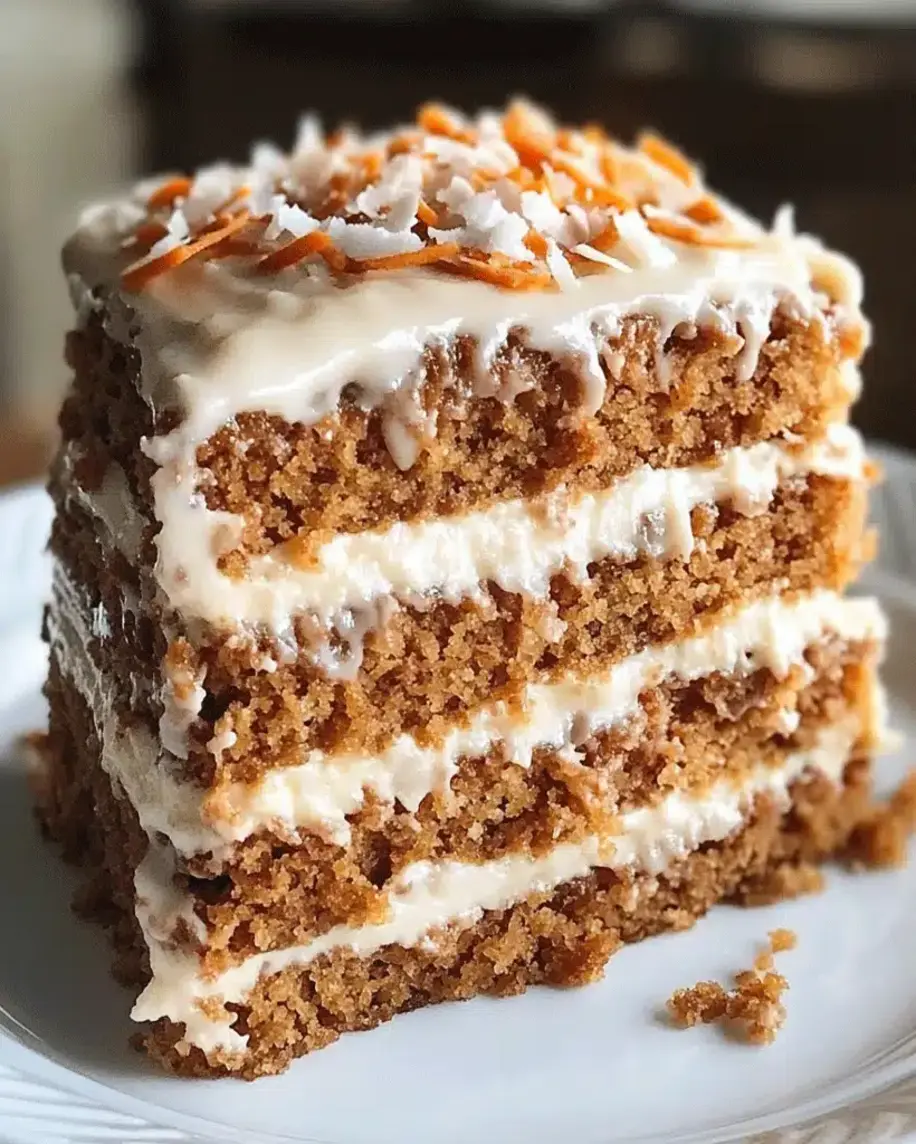 Slice of No Sugar No Flour Carrot Cake with Cream Cheese Frosting