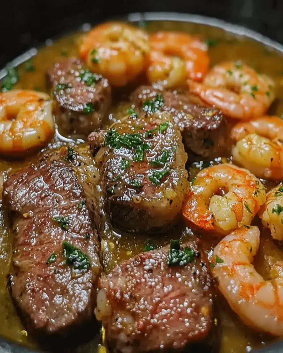 Steak and Shrimp Scampi Dish