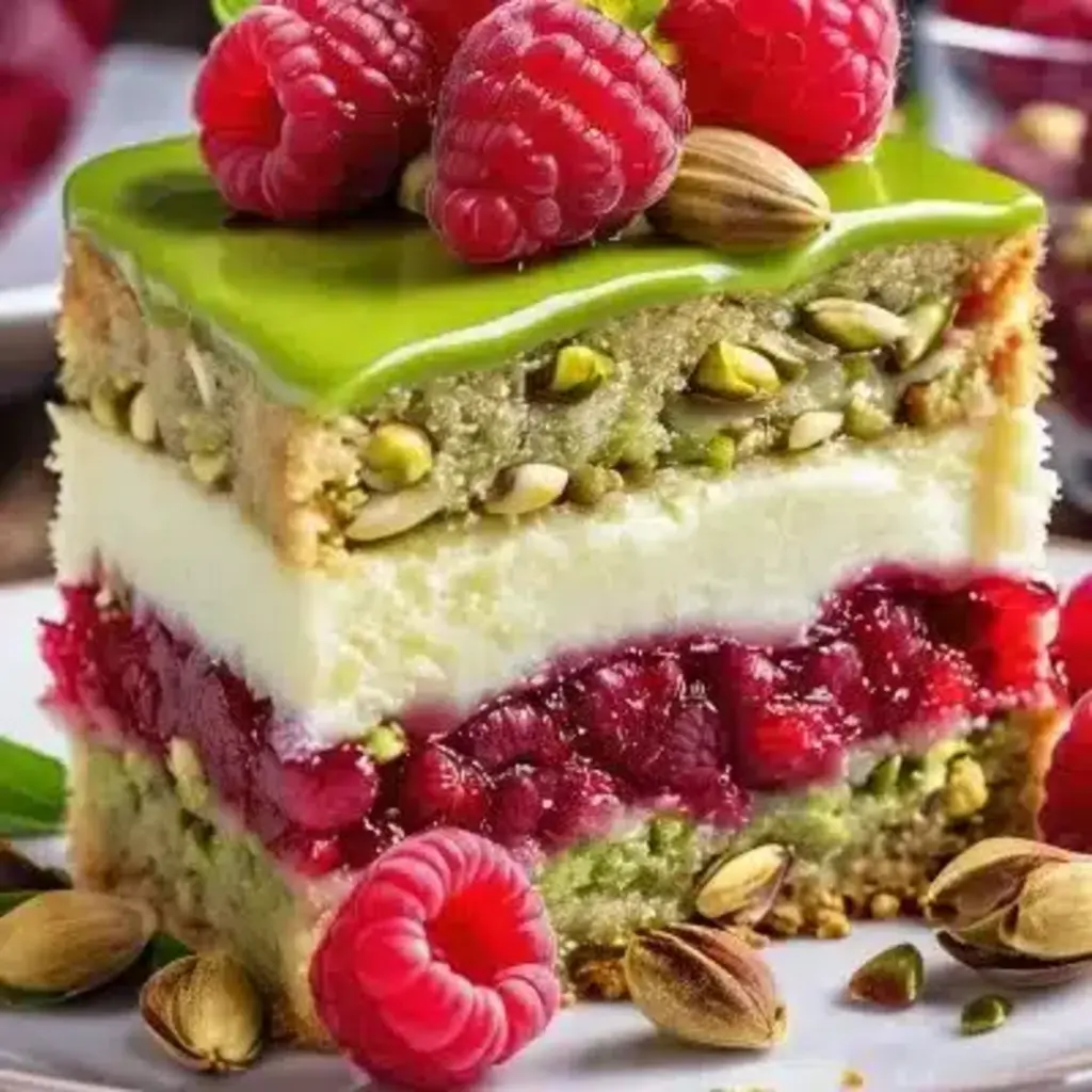 Heavenly Pistachio Raspberry Dream Cake Slices