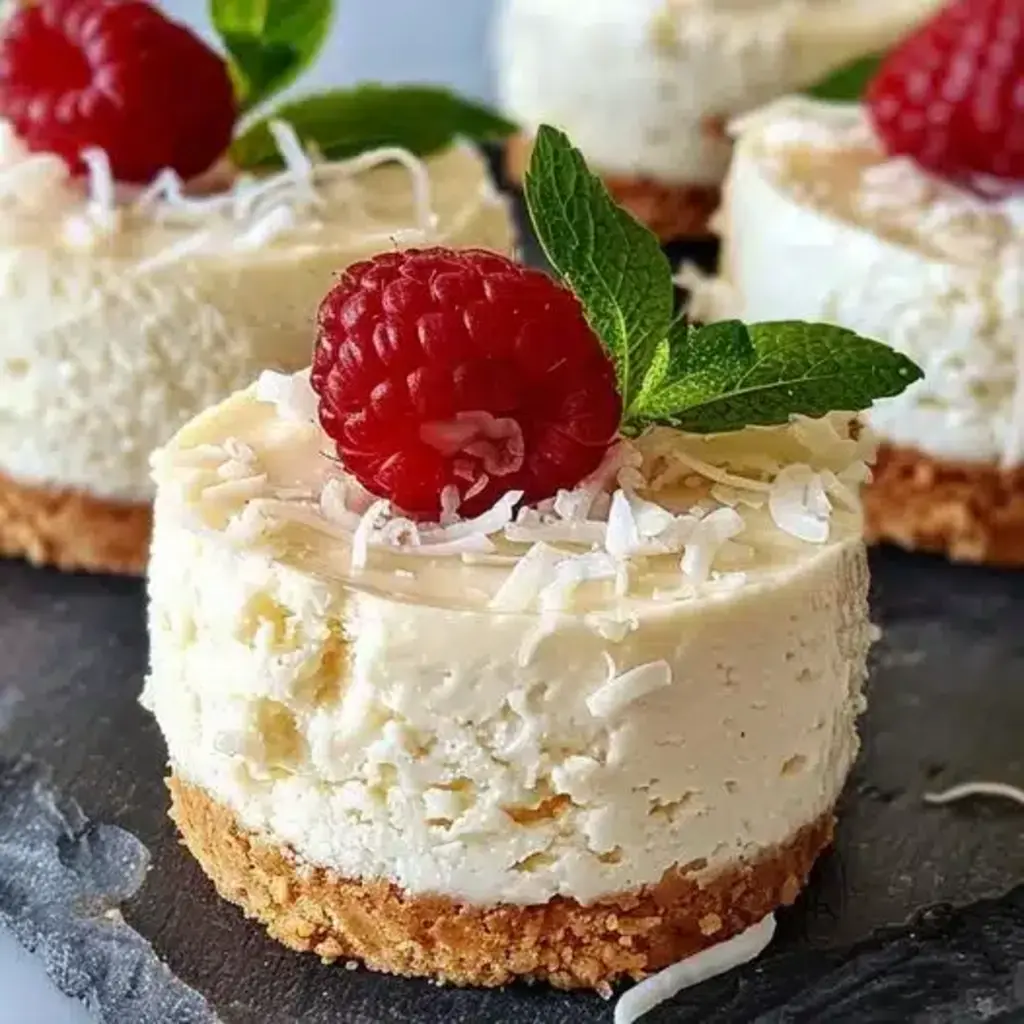 Coconut Milk Mini Cheesecakes with Raspberry Topping