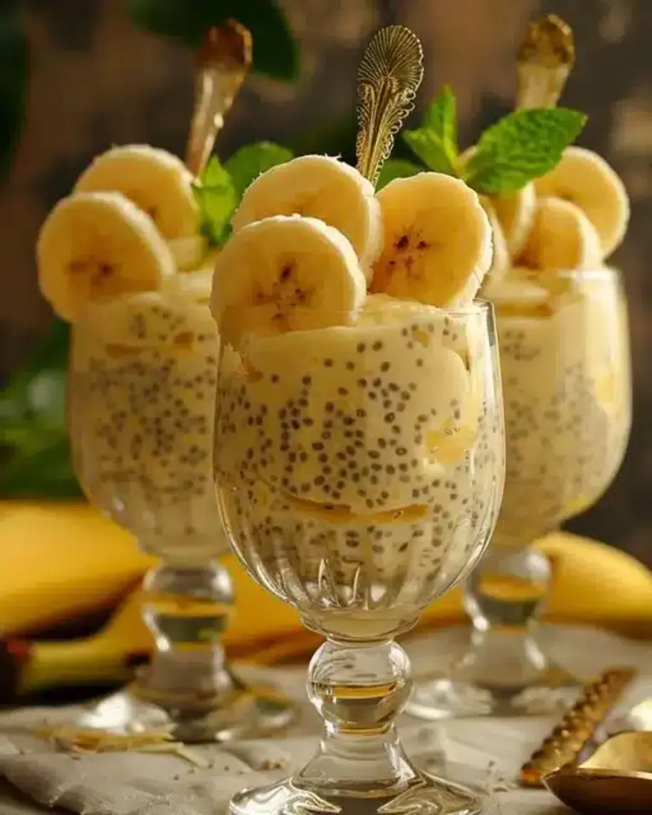 Banana Chia Pudding Delight in a glass bowl with fresh berries on top.