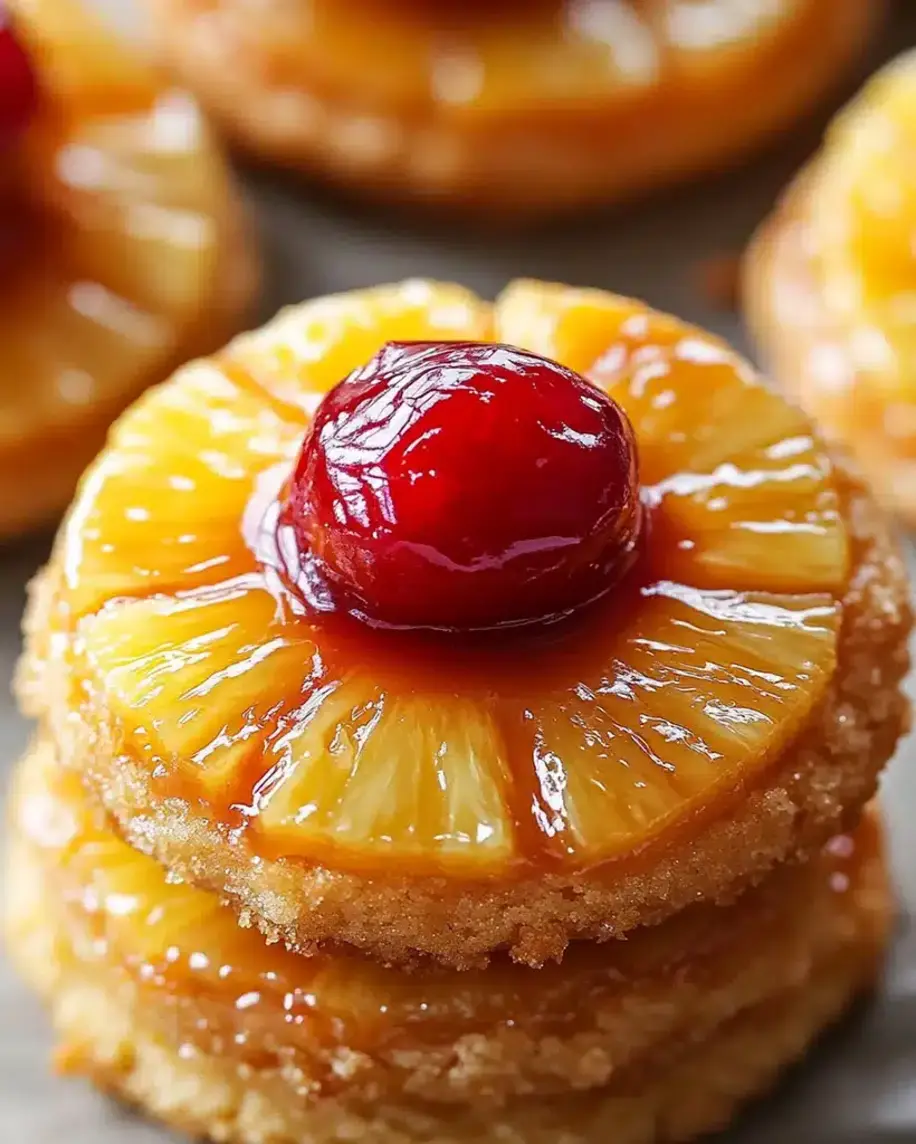Mini Pineapple Upside-Down Cookies arranged on a plate, showcasing their colorful toppings.