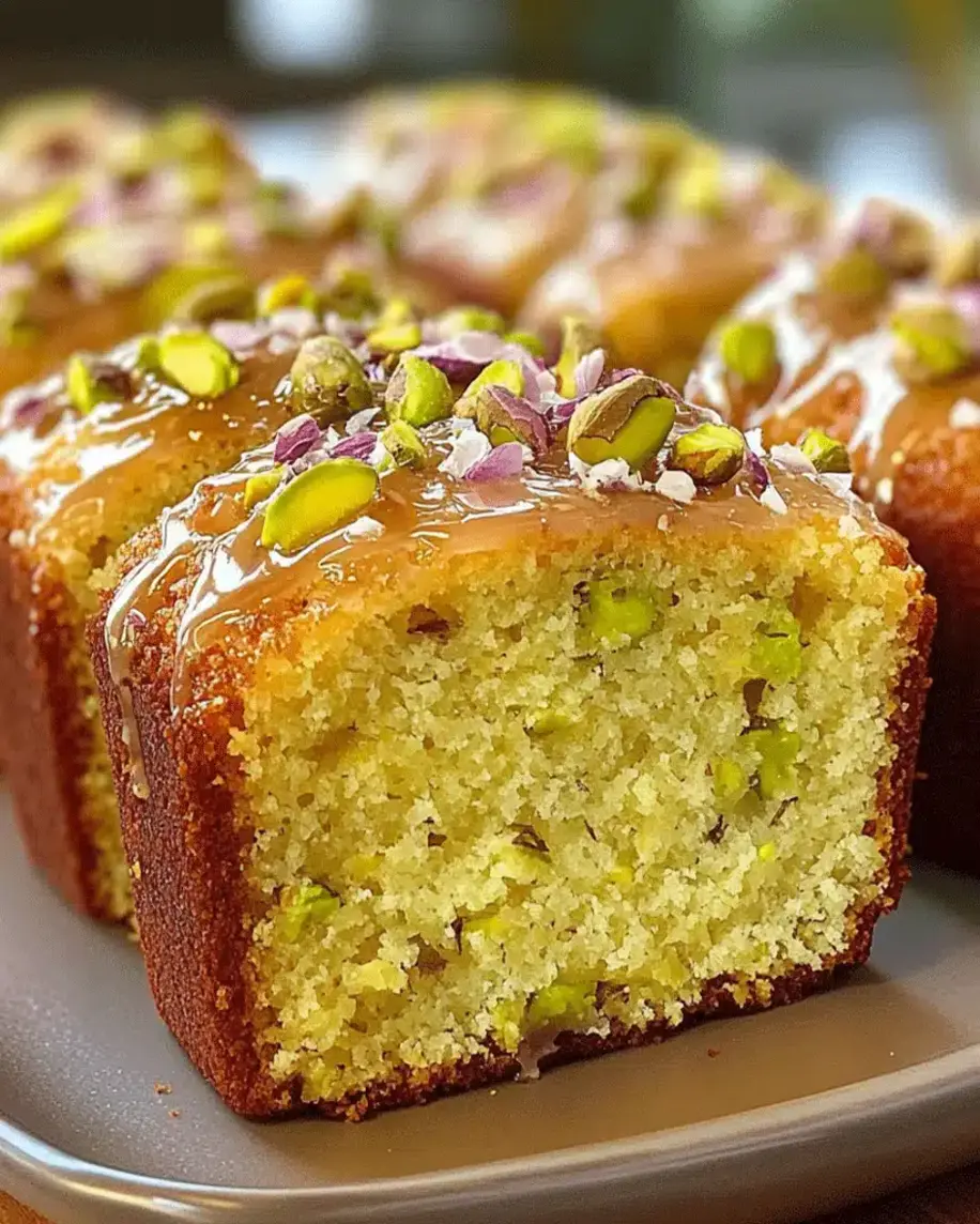 Elegant Rosewater Pistachio Cake slice with frosting and chopped pistachios