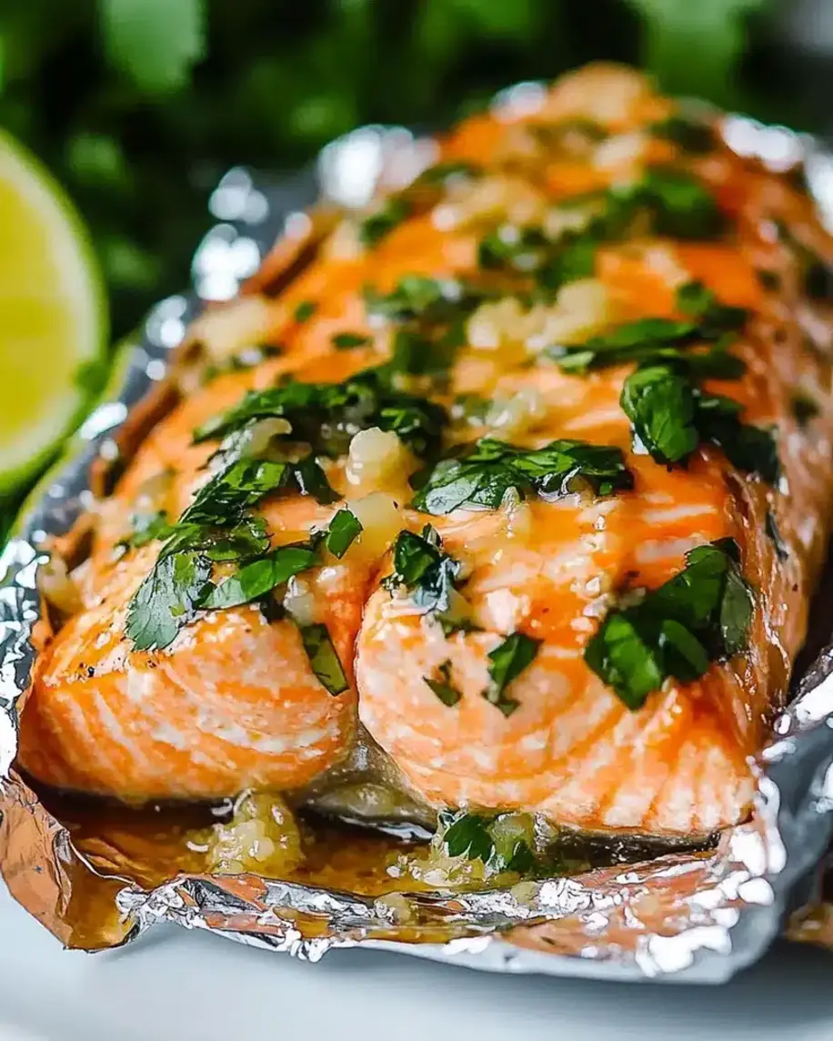 Cilantro Lime Honey Garlic Salmon fillets baking in a dish.