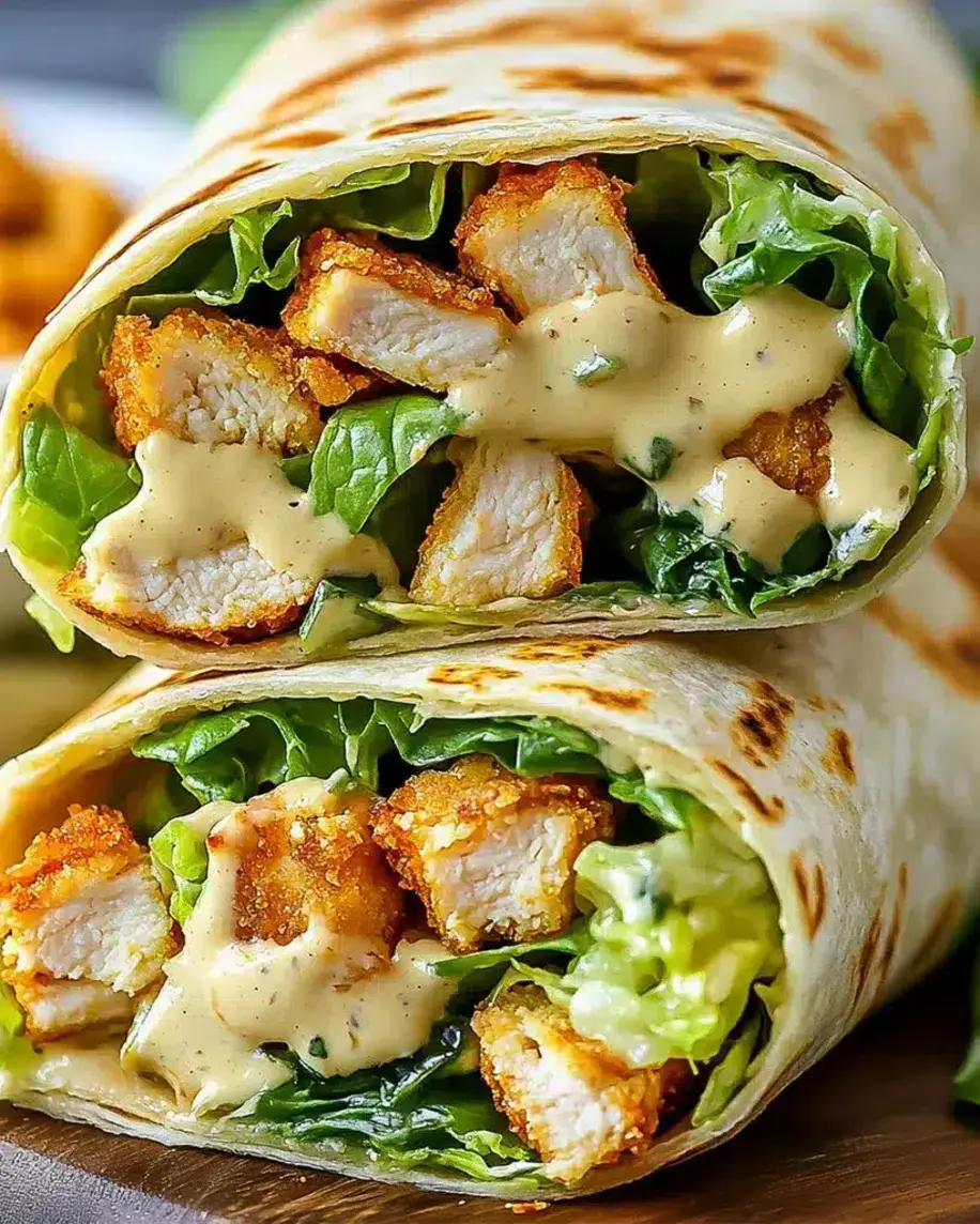 A delicious looking chicken caesar wrap made with fresh ingredients.