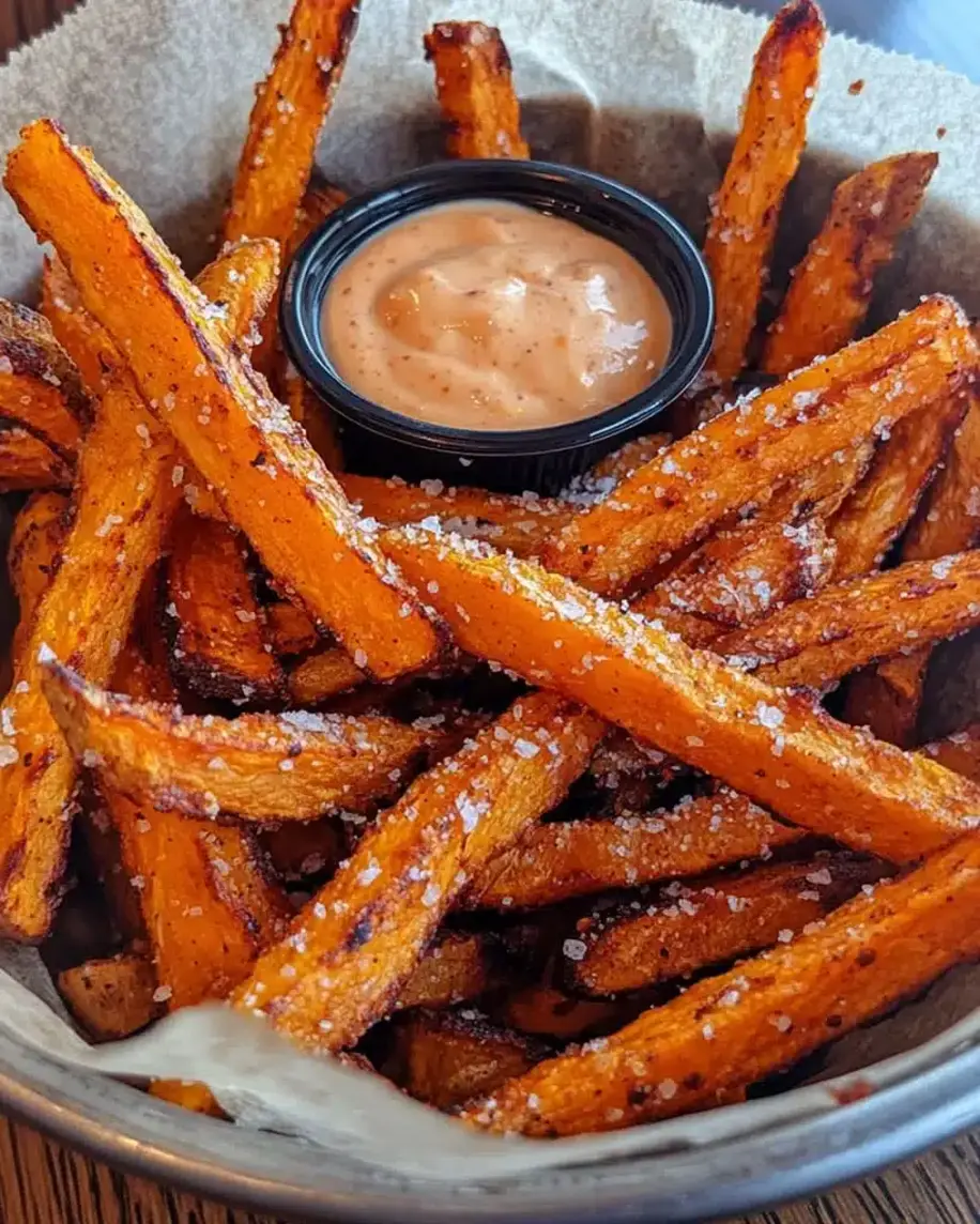 Crispy Alexia Sweet Potato Fries in an air fryer basket.