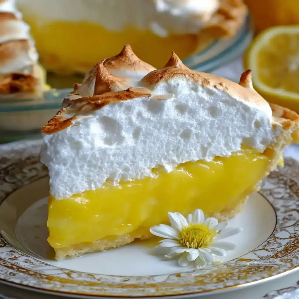 Refreshing Lemon Meringue Pie sliced, showing a perfect cross-section of tart lemon filling and fluffy meringue.