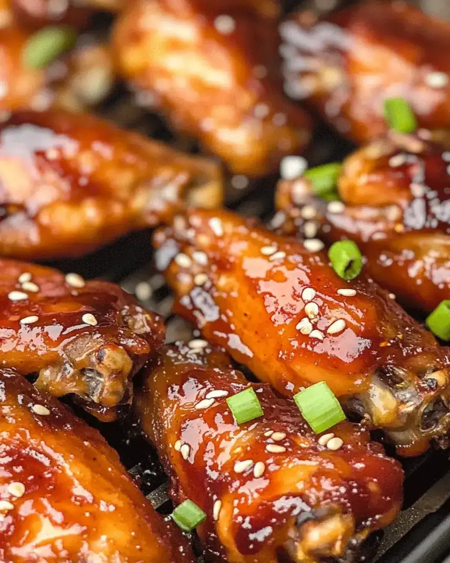 Air Fryer Asian Sticky Wings glazed and garnished