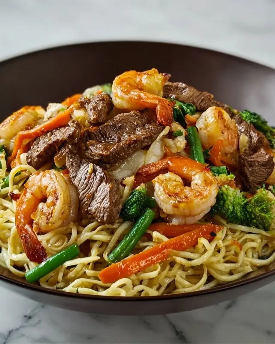 Steak & Shrimp Stir-Fried Noodles Recipe