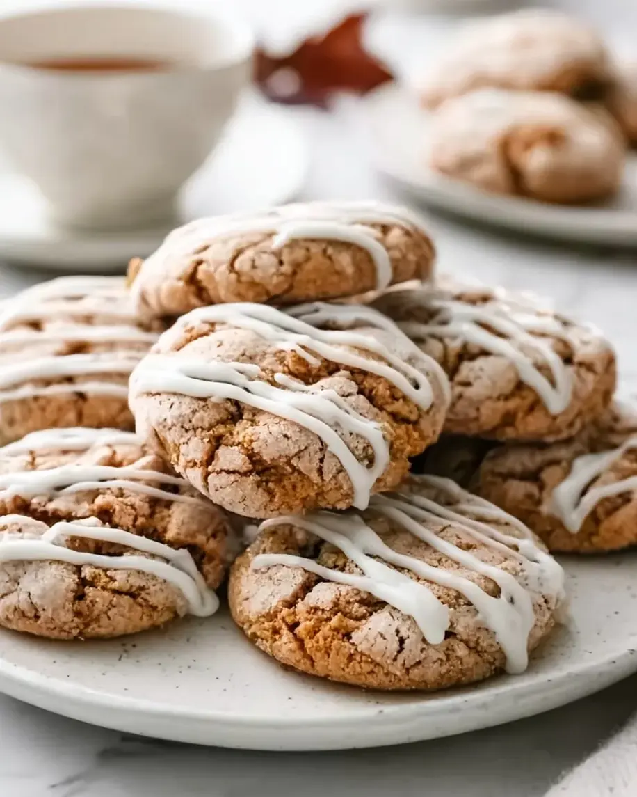 Coffee Cake Cookies Recipe with cinnamon streusel and vanilla glaze drizzled on top