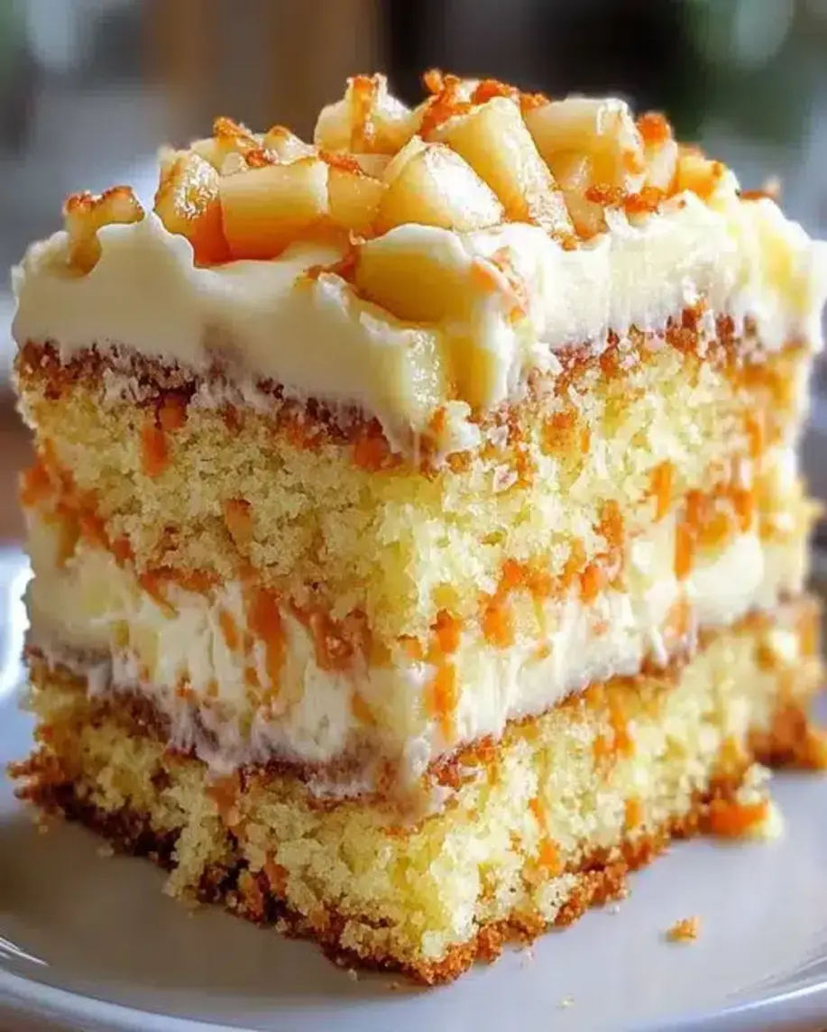 A slice of Heavenly Carrot Apple Cake on a plate, showing its moist texture and embedded carrots and apples.