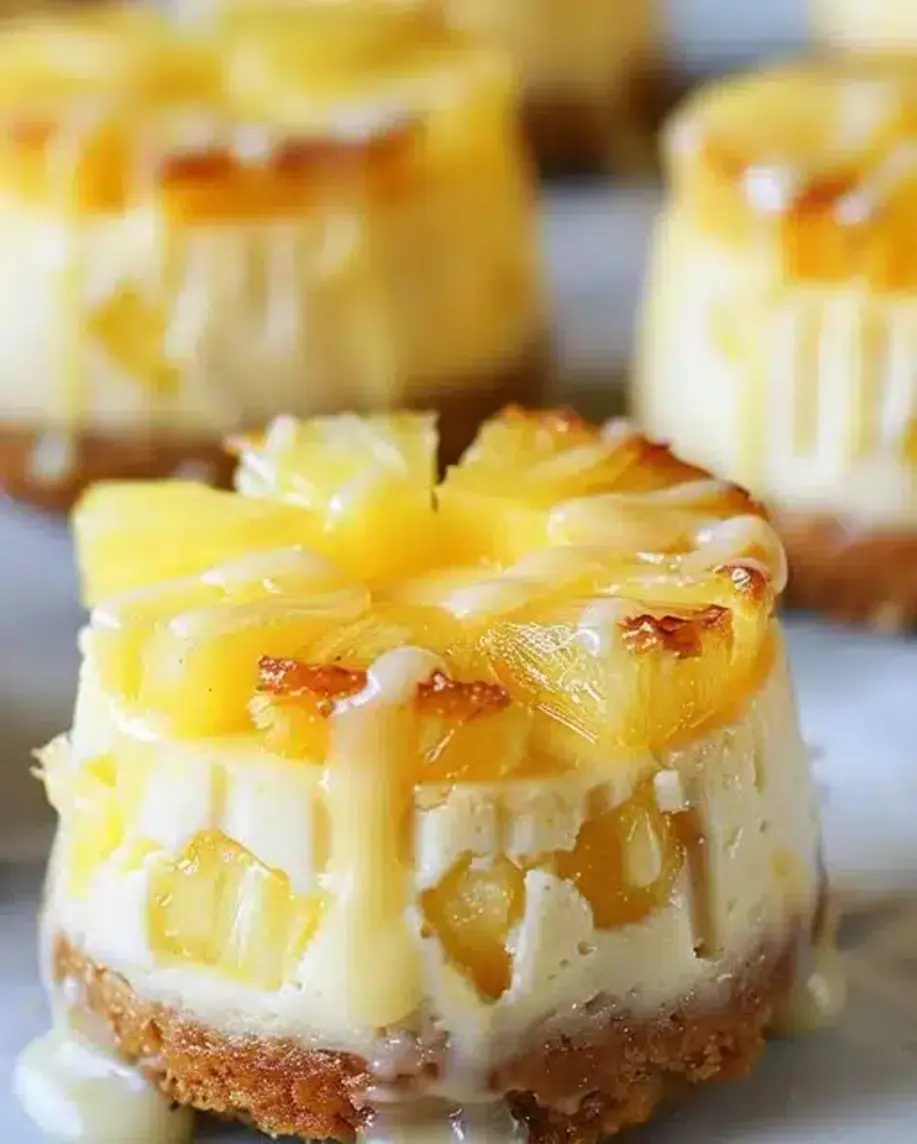 Mini Pineapple Upside-Down Cheesecakes in a muffin tin
