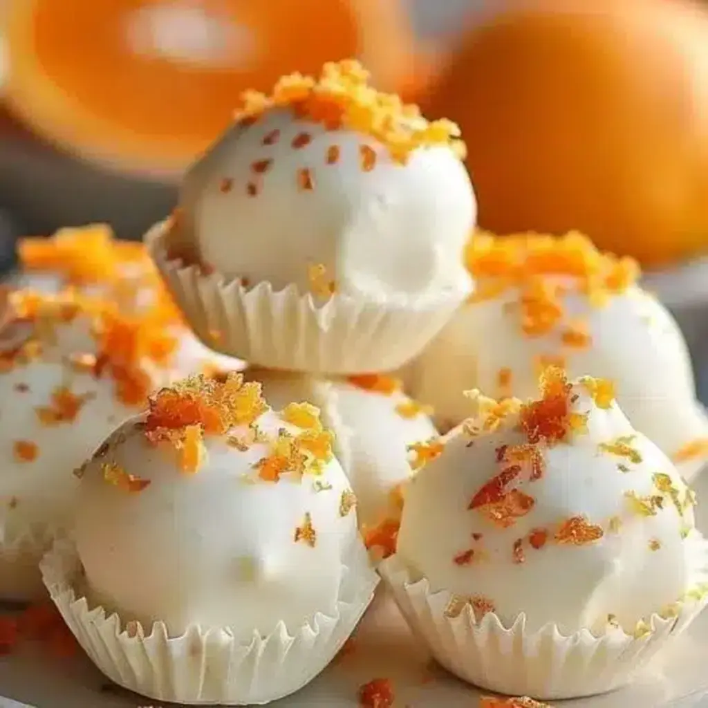 Delightful No-Bake Orange Creamsicle Truffles arranged on a serving platter.