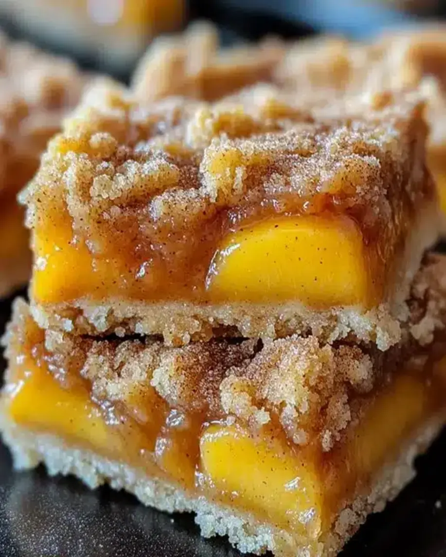 Cinnamon Peach Crumble Bars ready to be sliced