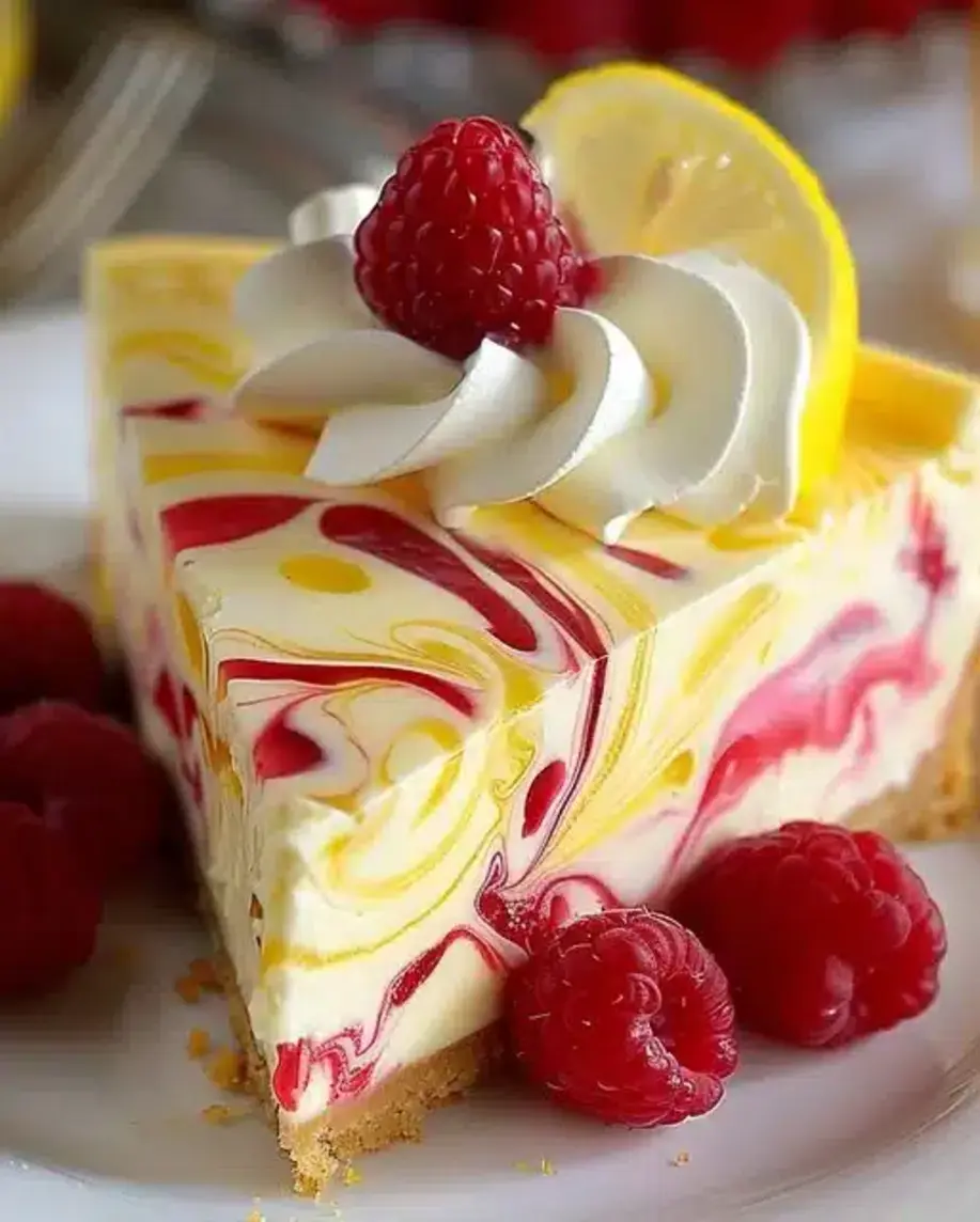 Lemon Raspberry Swirl Cheesecake Slice