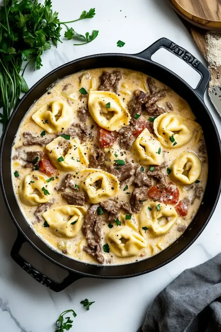 Cheesesteak Tortellini in Creamy Provolone Sauce