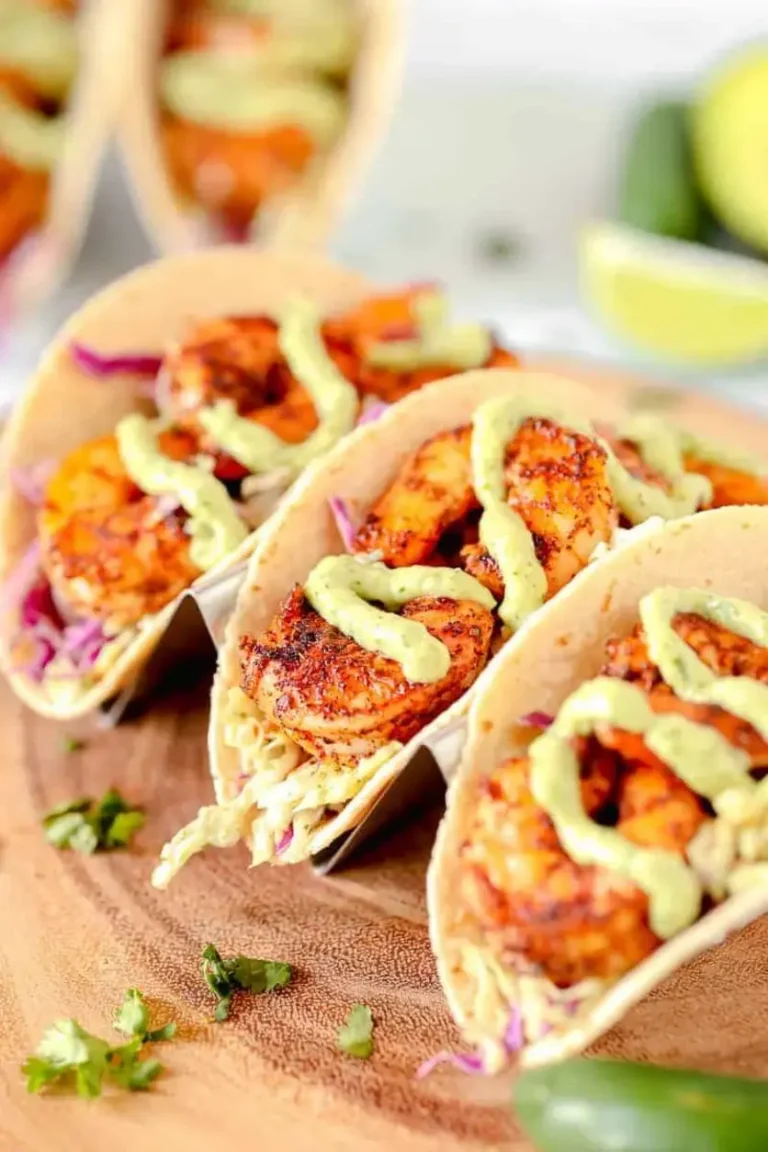 Spicy Shrimp Tacos with Avocado Crema