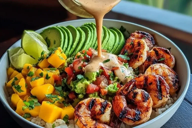 Shrimp and Avocado Bowls with Mango Salsa & Lime-Chili Sauce