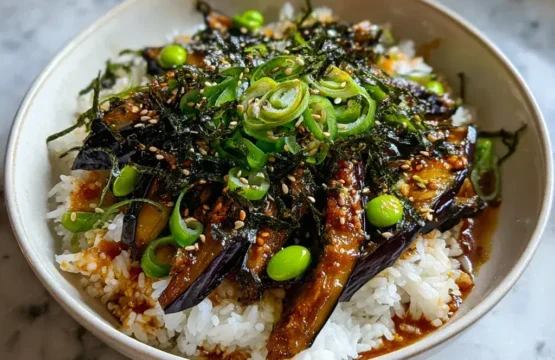 Miso eggplant rice bowl